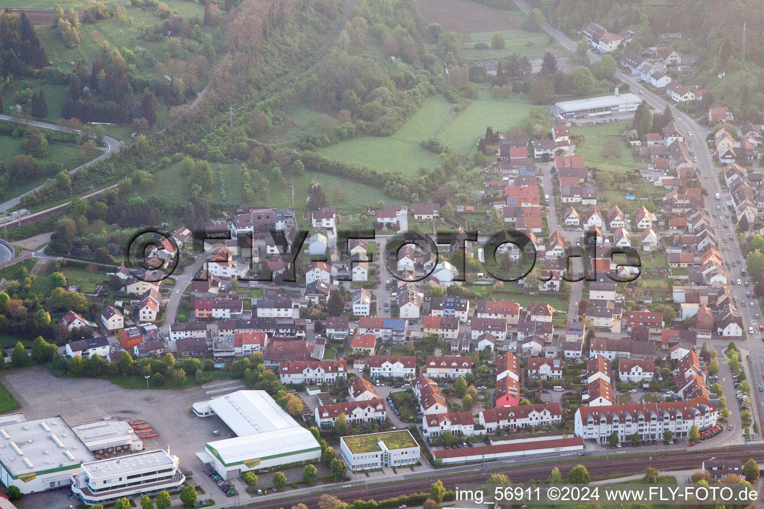 District Grötzingen in Karlsruhe in the state Baden-Wuerttemberg, Germany seen from above