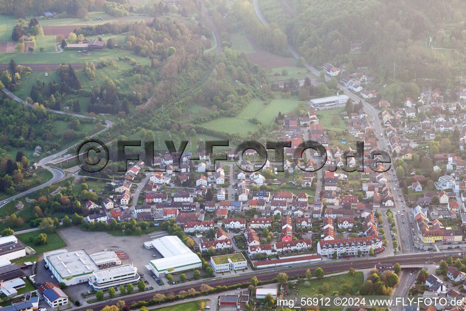 District Grötzingen in Karlsruhe in the state Baden-Wuerttemberg, Germany from the plane