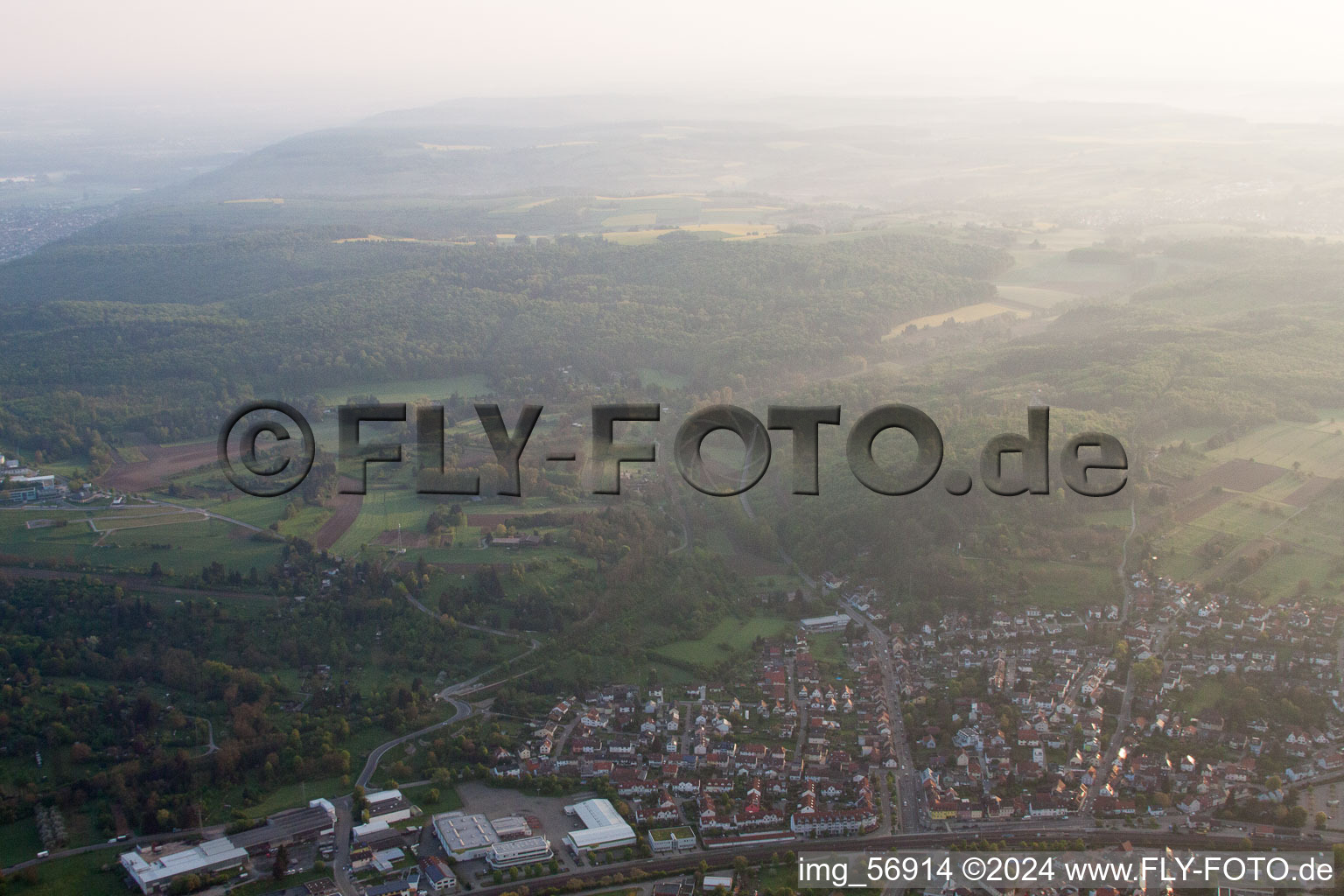 Bird's eye view of District Grötzingen in Karlsruhe in the state Baden-Wuerttemberg, Germany