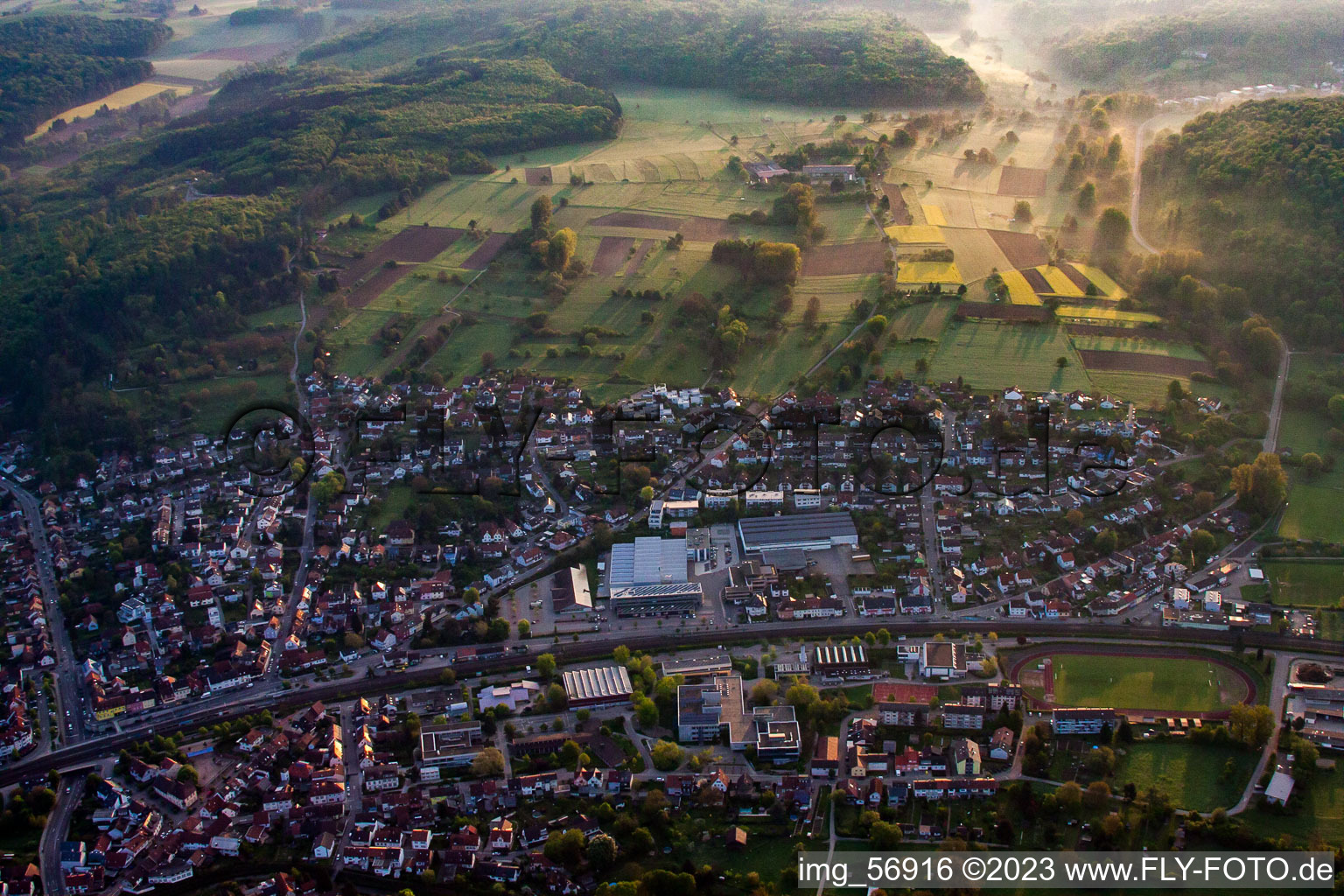 Aerial view of District Berghausen in Pfinztal in the state Baden-Wuerttemberg, Germany