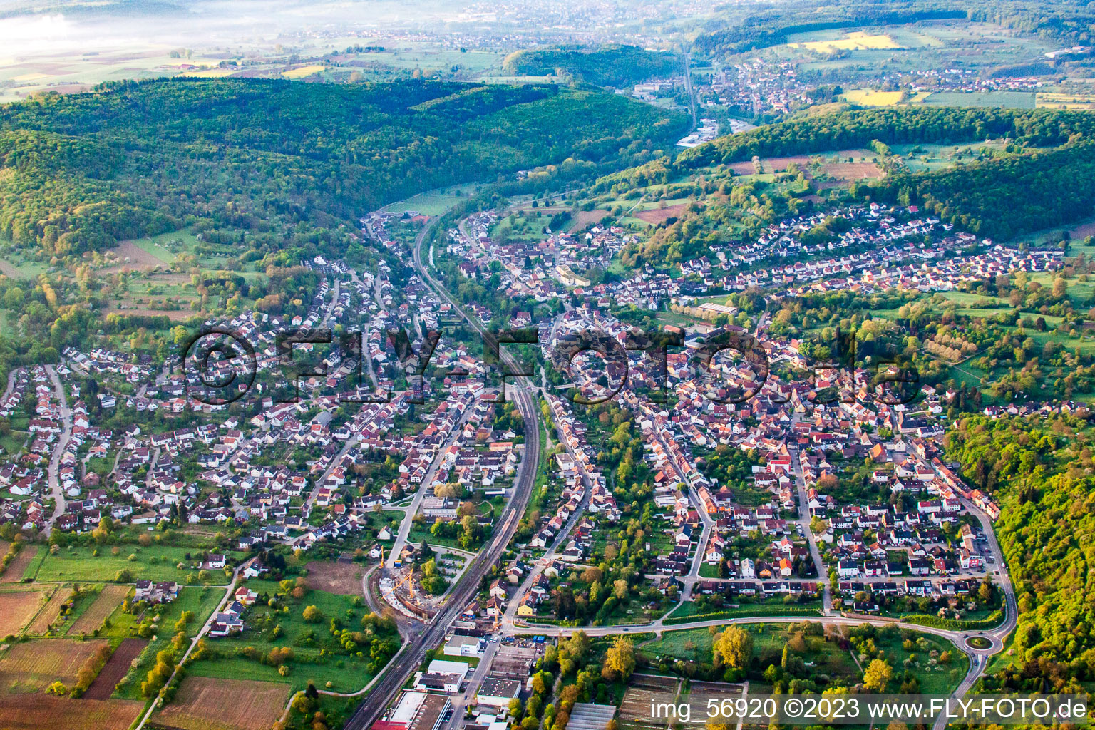 Aerial view of District Söllingen in Pfinztal in the state Baden-Wuerttemberg, Germany