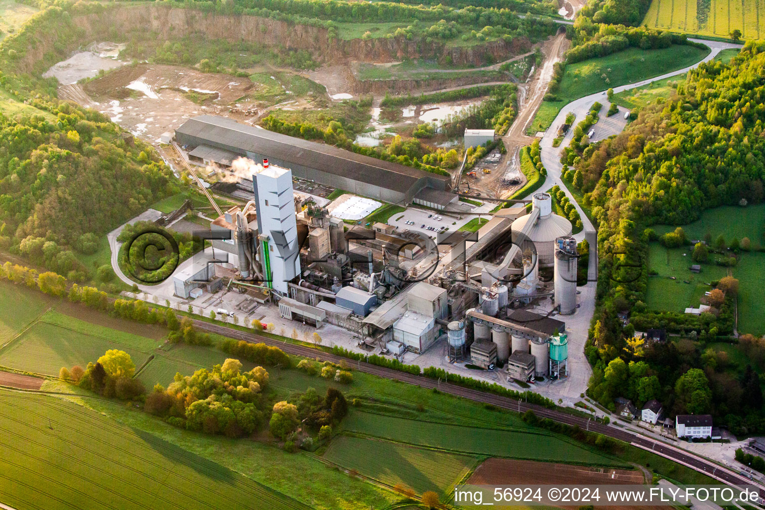 Site and Terrain of overburden surfaces Cement opencast mining Steinbruch Walzbachtal in Walzbachtal in the state Baden-Wurttemberg, Germany