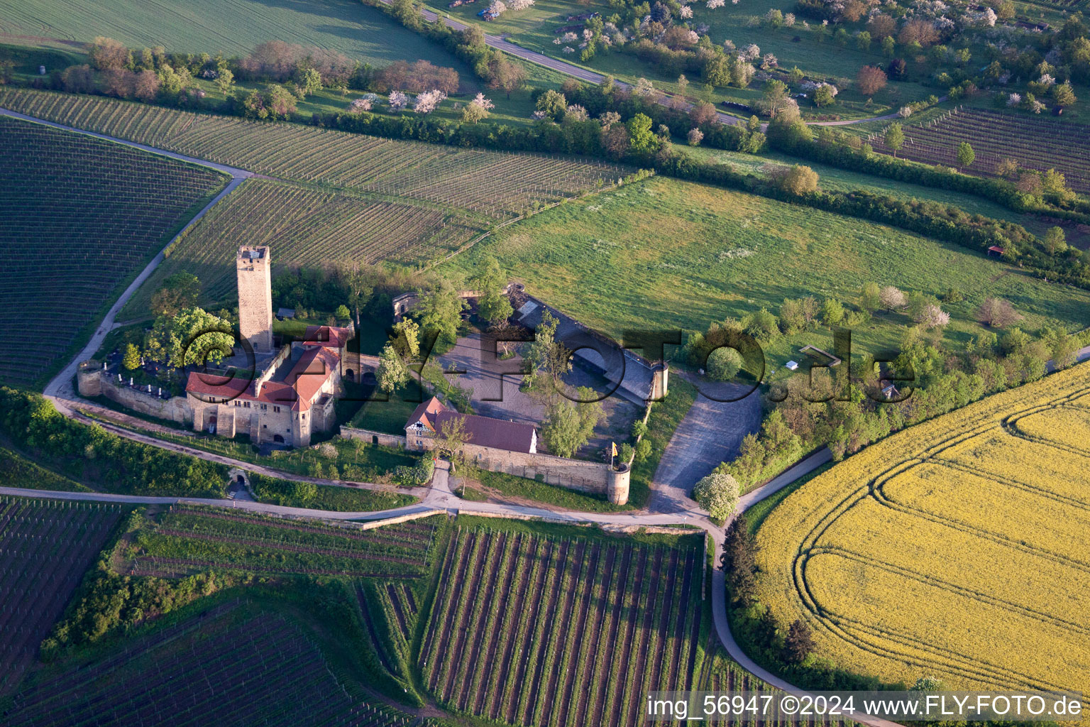 Ravensburg Castle in Sulzfeld in the state Baden-Wuerttemberg, Germany from above