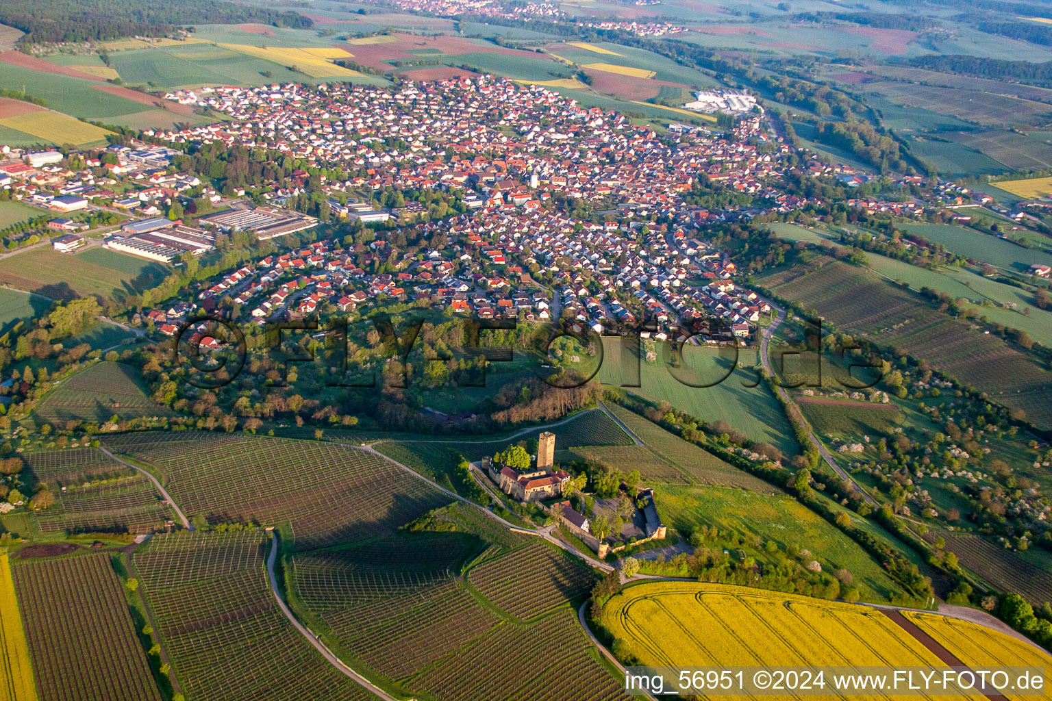 Ravensburg Castle in Sulzfeld in the state Baden-Wuerttemberg, Germany out of the air