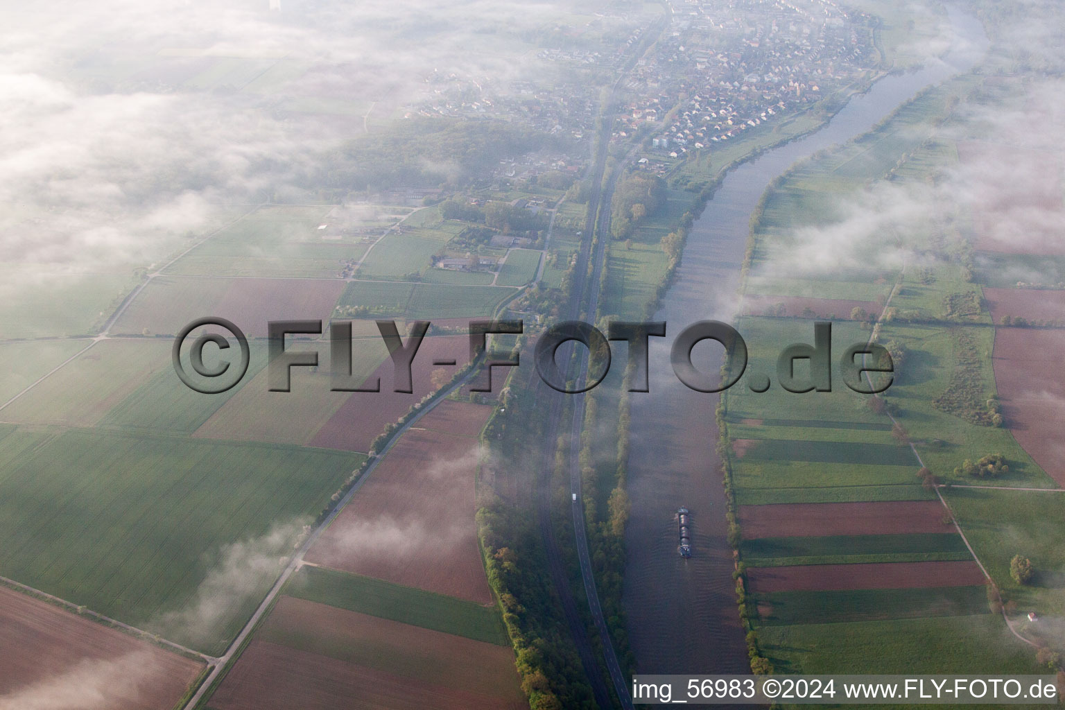 Aerial view of Heinsheim in the state Baden-Wuerttemberg, Germany