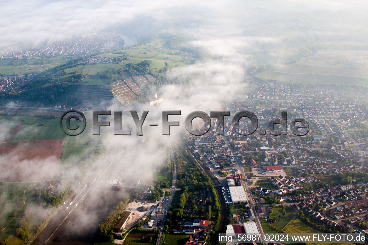 Gundelsheim in the state Baden-Wuerttemberg, Germany from above