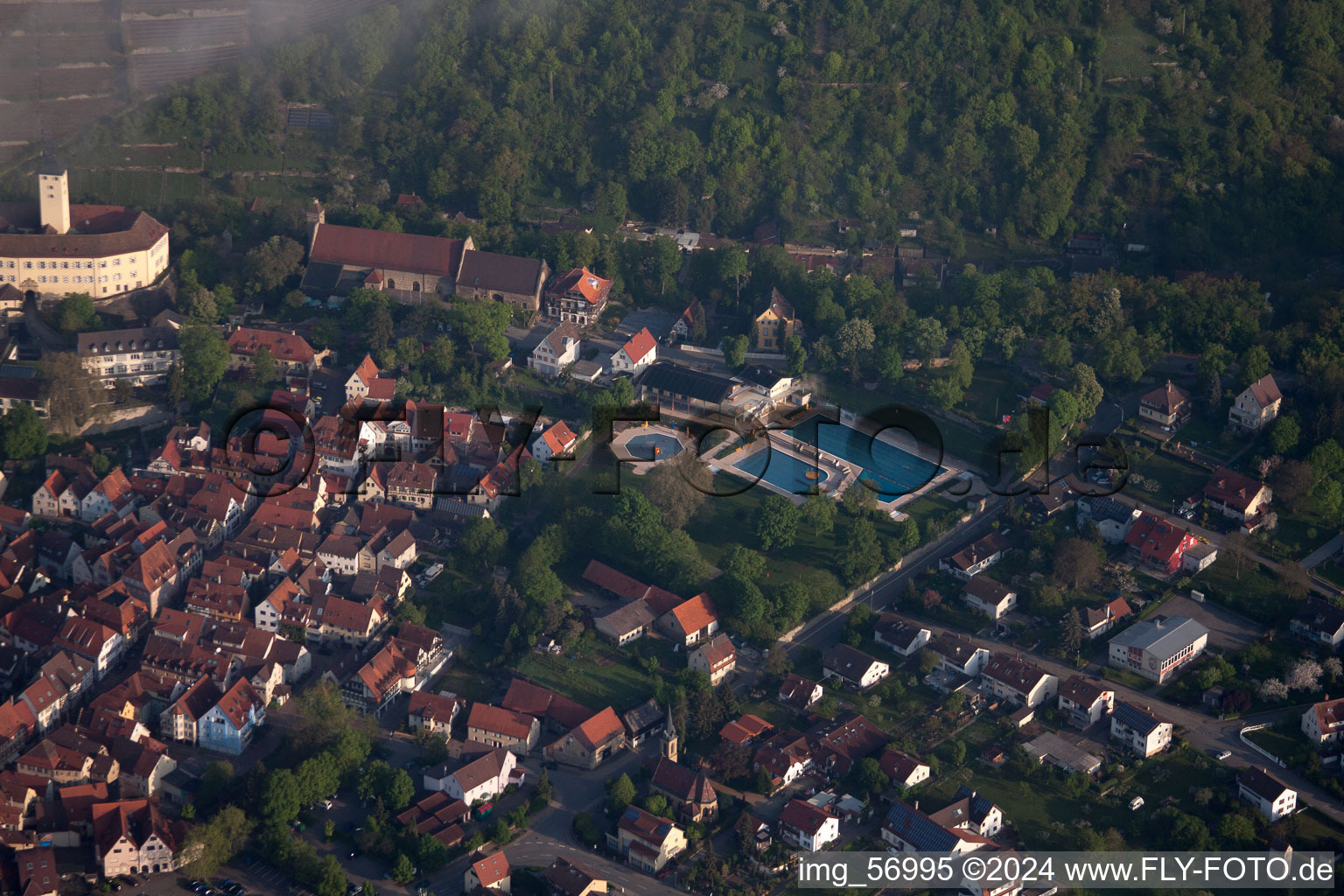 Gundelsheim in the state Baden-Wuerttemberg, Germany viewn from the air