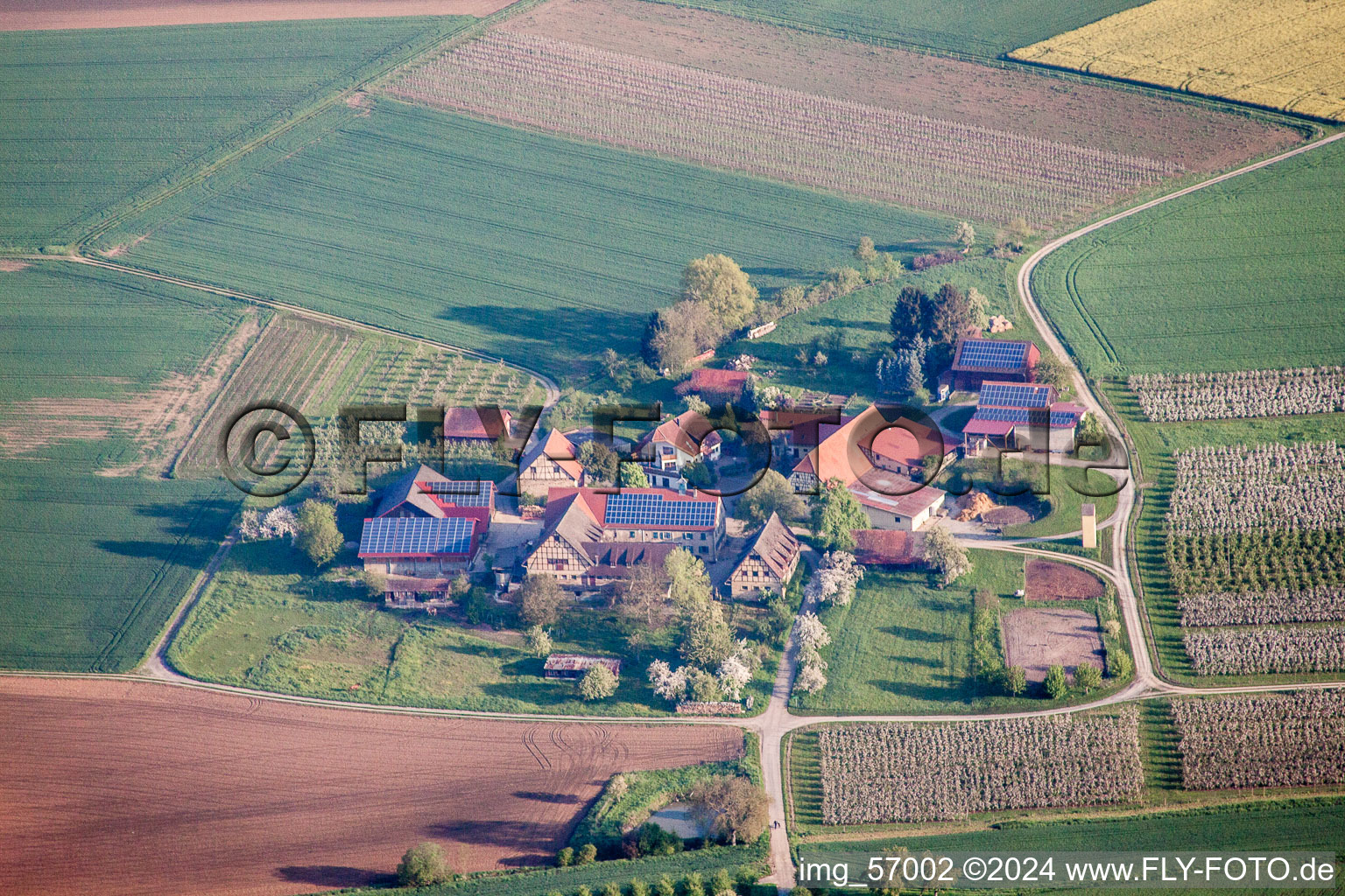 Aerial view of Homestead of a farm in Boettingen in the state Baden-Wurttemberg, Germany
