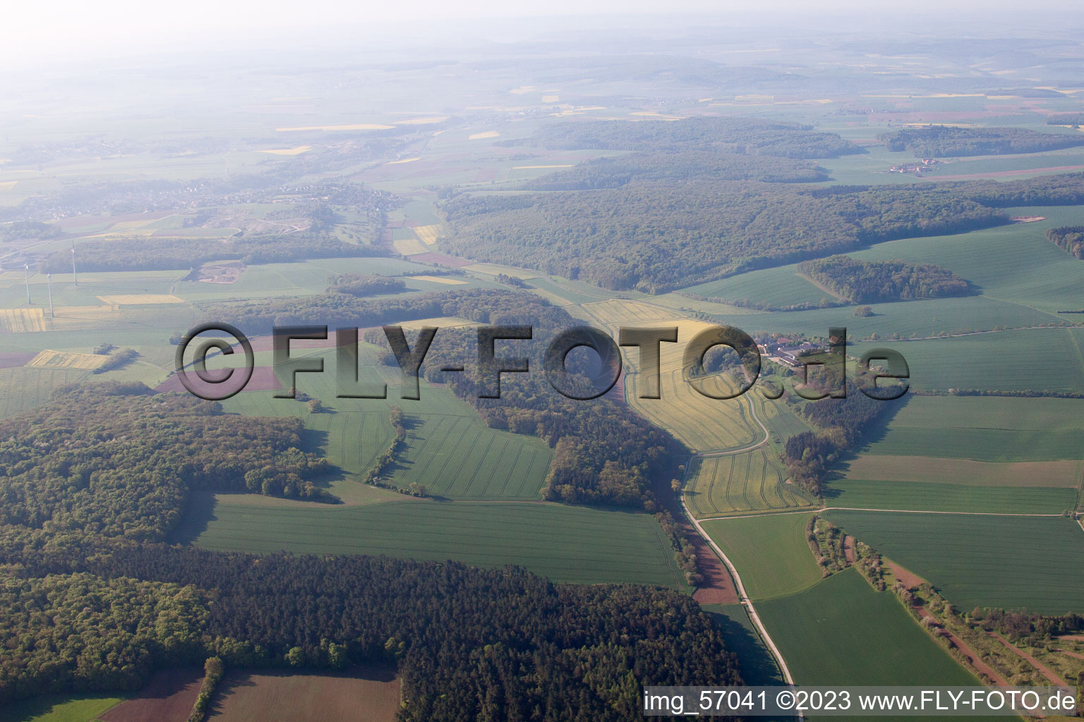 Aerial view of Kleinrinderfeld in the state Bavaria, Germany