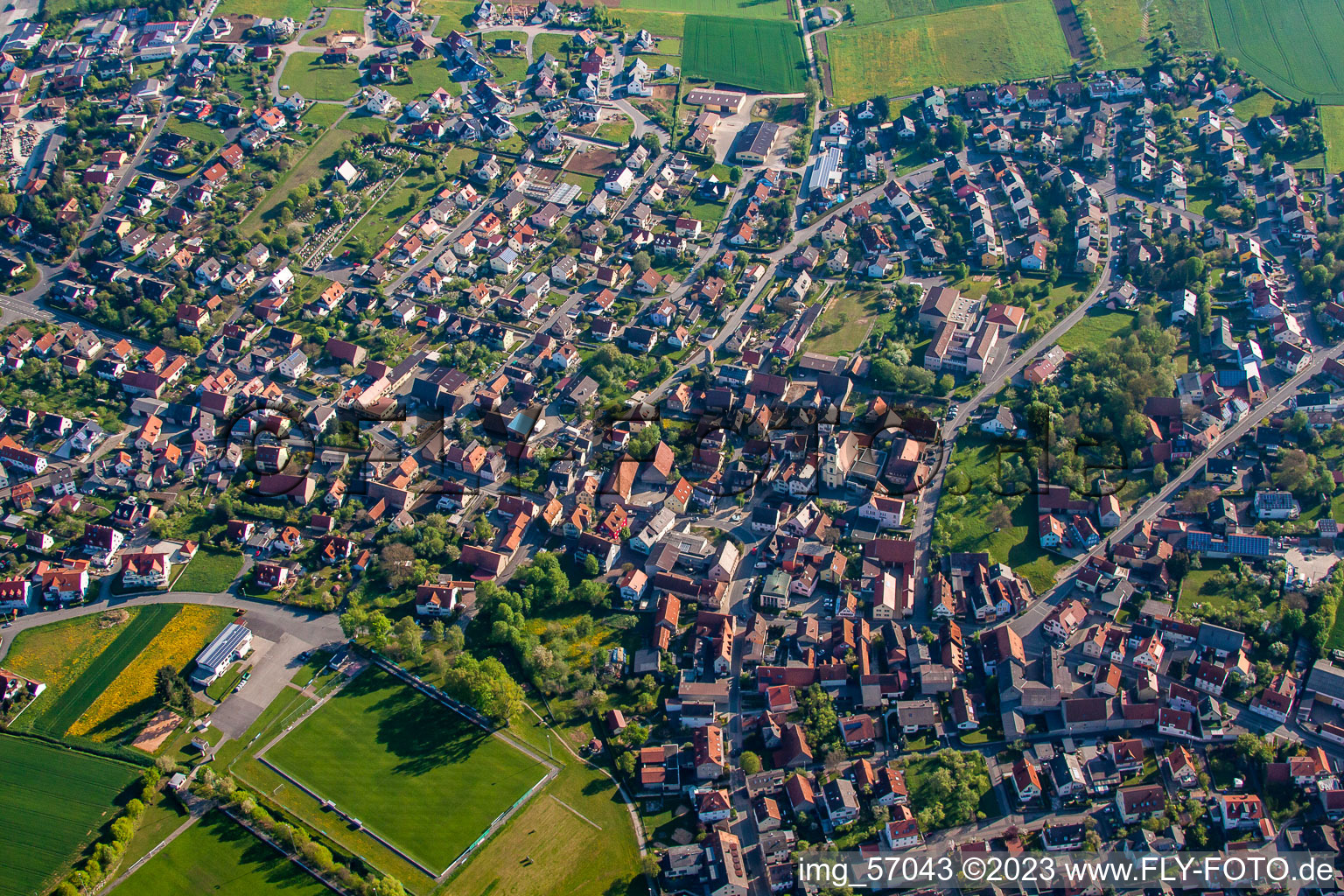 Aerial photograpy of Kleinrinderfeld in the state Bavaria, Germany