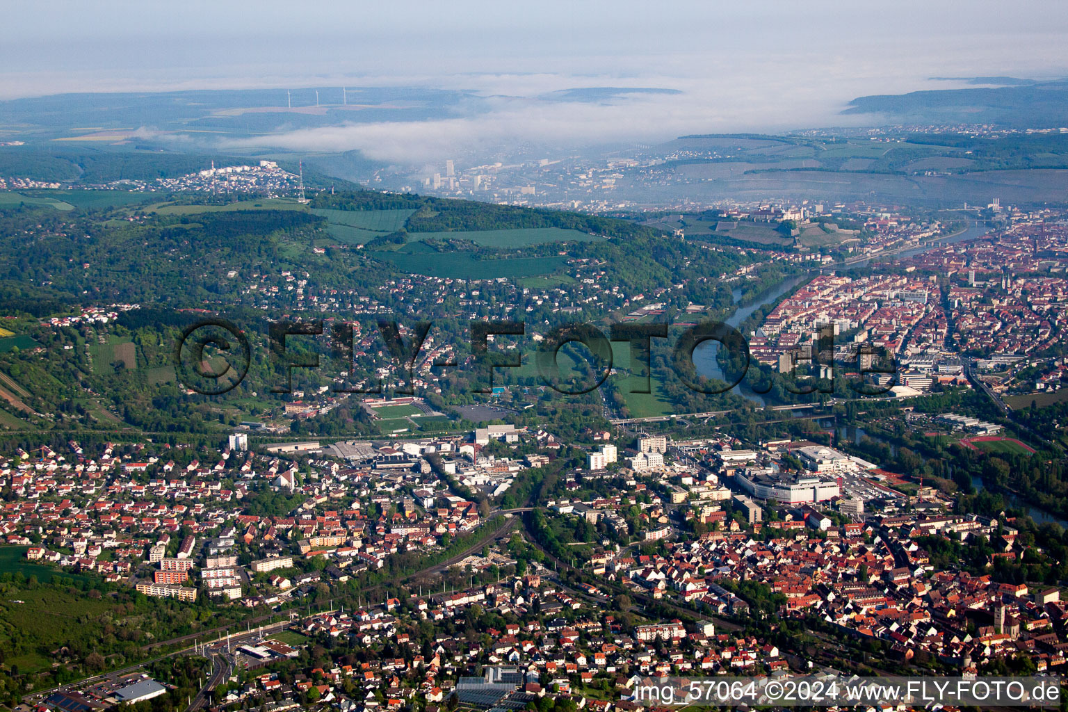 Aerial view of From the southwest in Würzburg in the state Bavaria, Germany