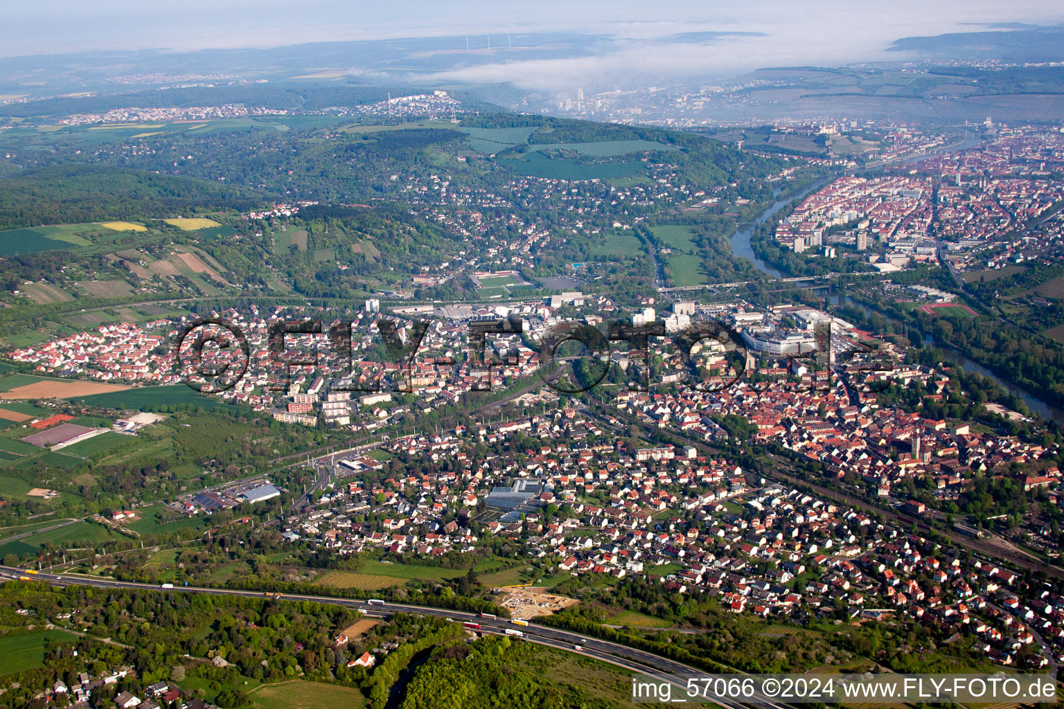 Bird's eye view of Würzburg in the state Bavaria, Germany