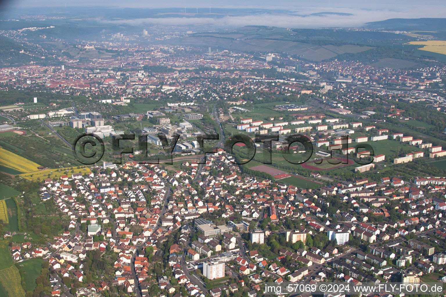 Drone recording of Würzburg in the state Bavaria, Germany