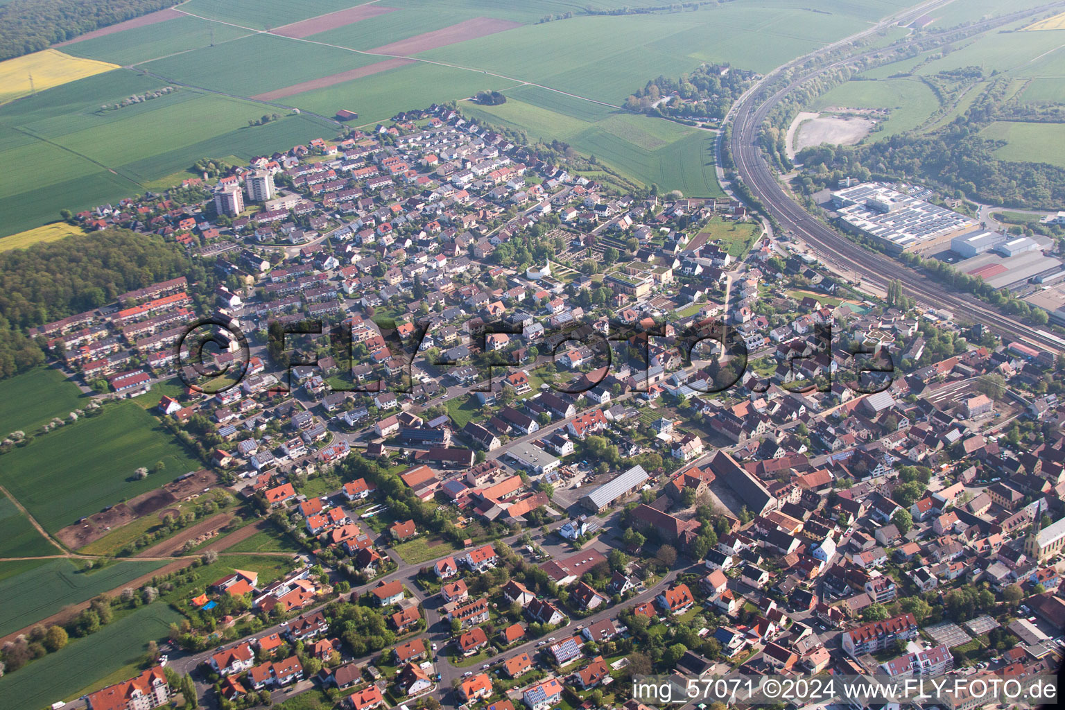 Aerial view of Rottendorf in the state Bavaria, Germany