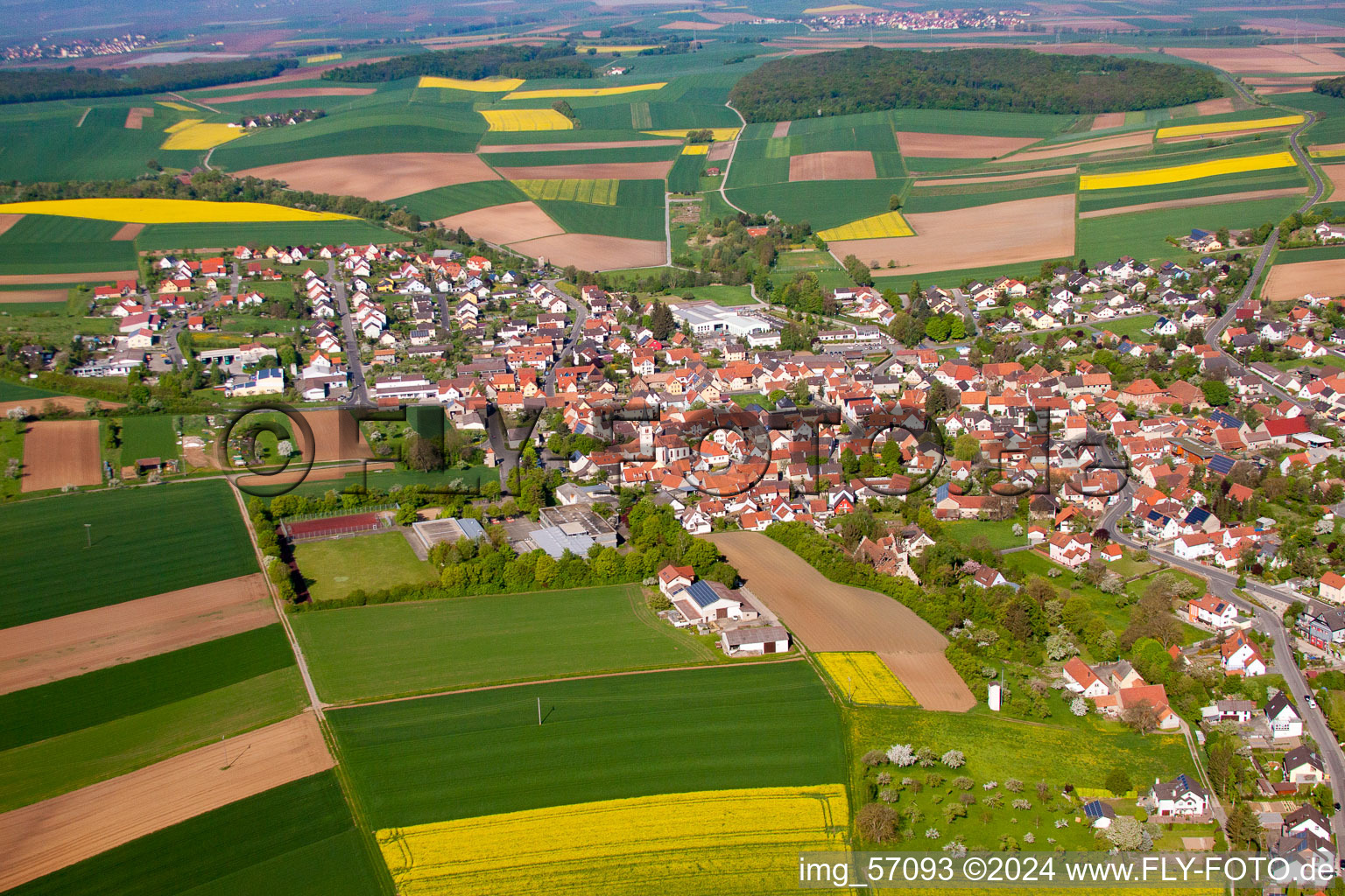 Aerial view of Schwanfeld in the state Bavaria, Germany