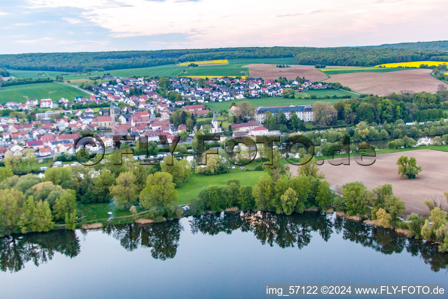 View from across the Main over the Hohauser Lake in the district Obertheres in Theres in the state Bavaria, Germany