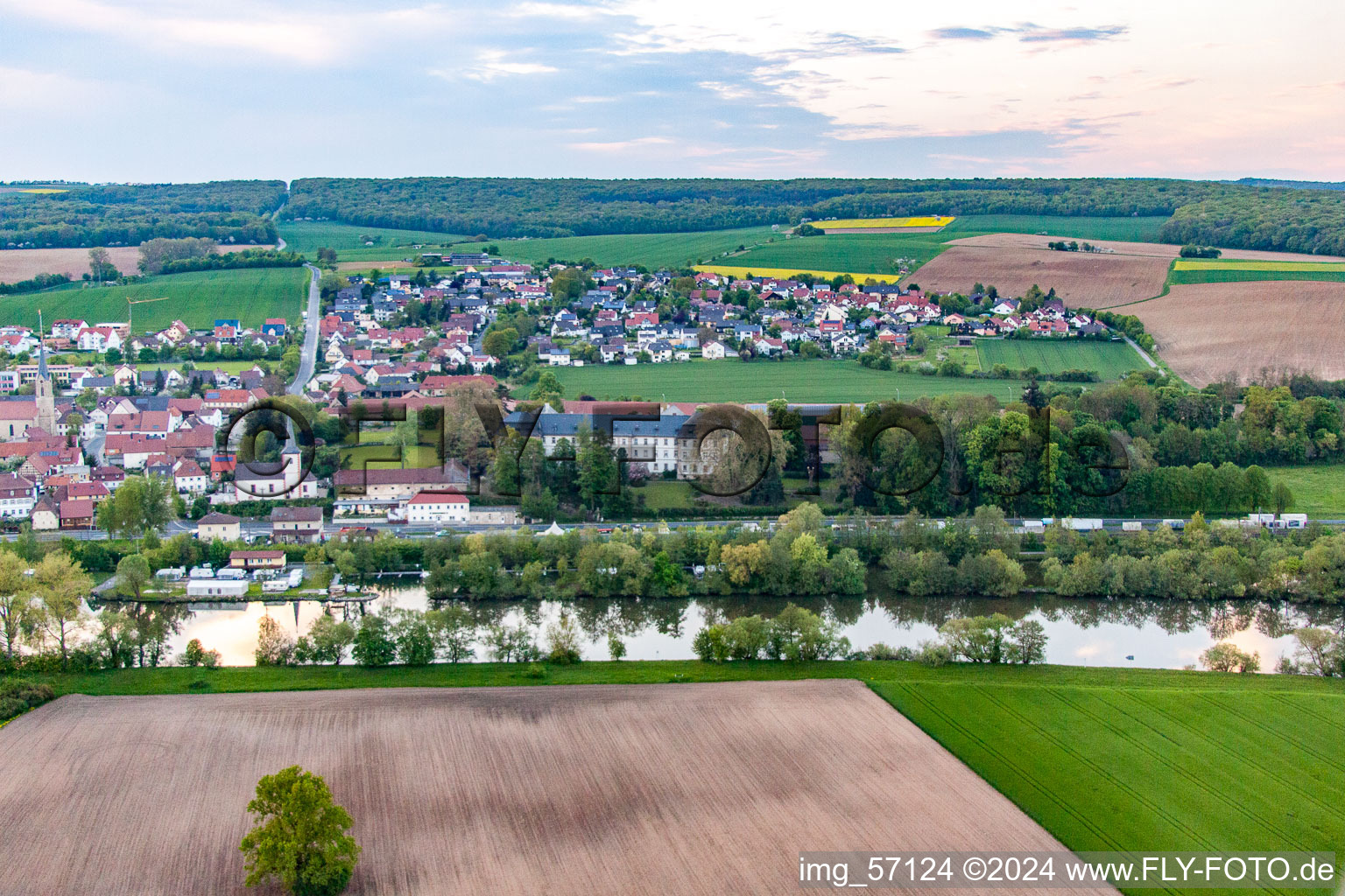 View from across the Main in the district Obertheres in Theres in the state Bavaria, Germany