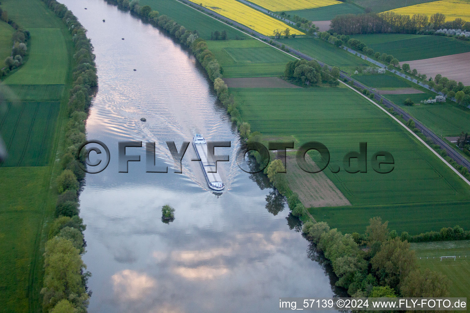 Groyne head of the Main river course in Gaedheim in the state Bavaria