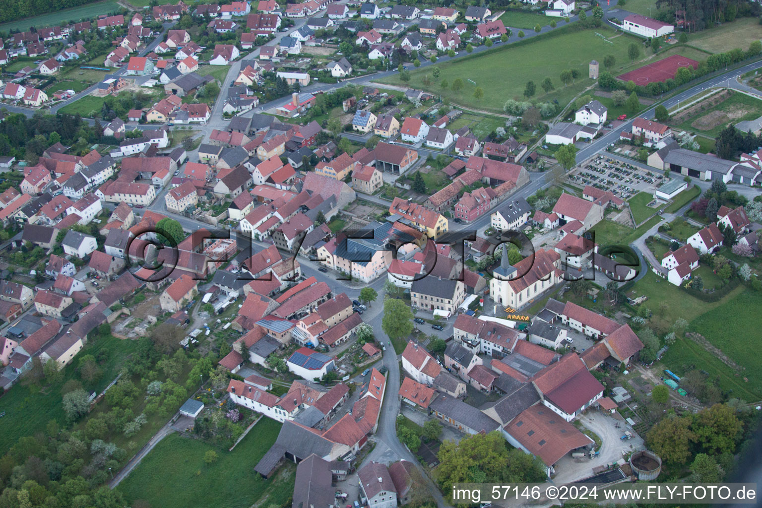 Aerial view of District Untereuerheim in Grettstadt in the state Bavaria, Germany