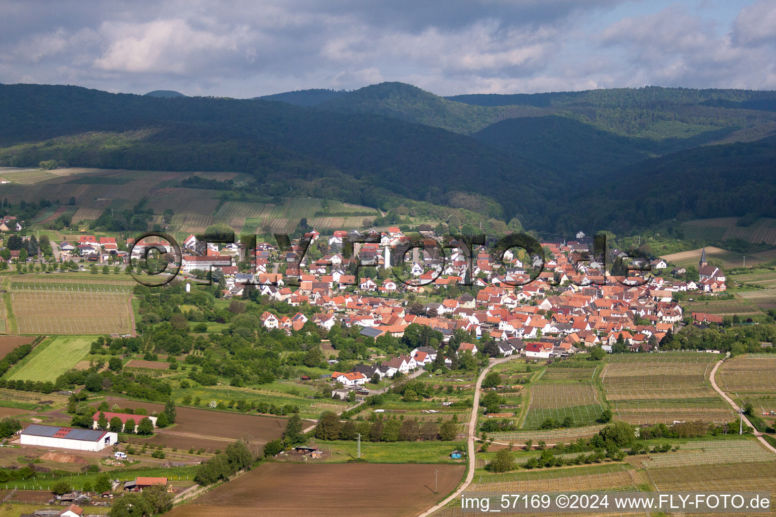 Drone image of District Rechtenbach in Schweigen-Rechtenbach in the state Rhineland-Palatinate, Germany