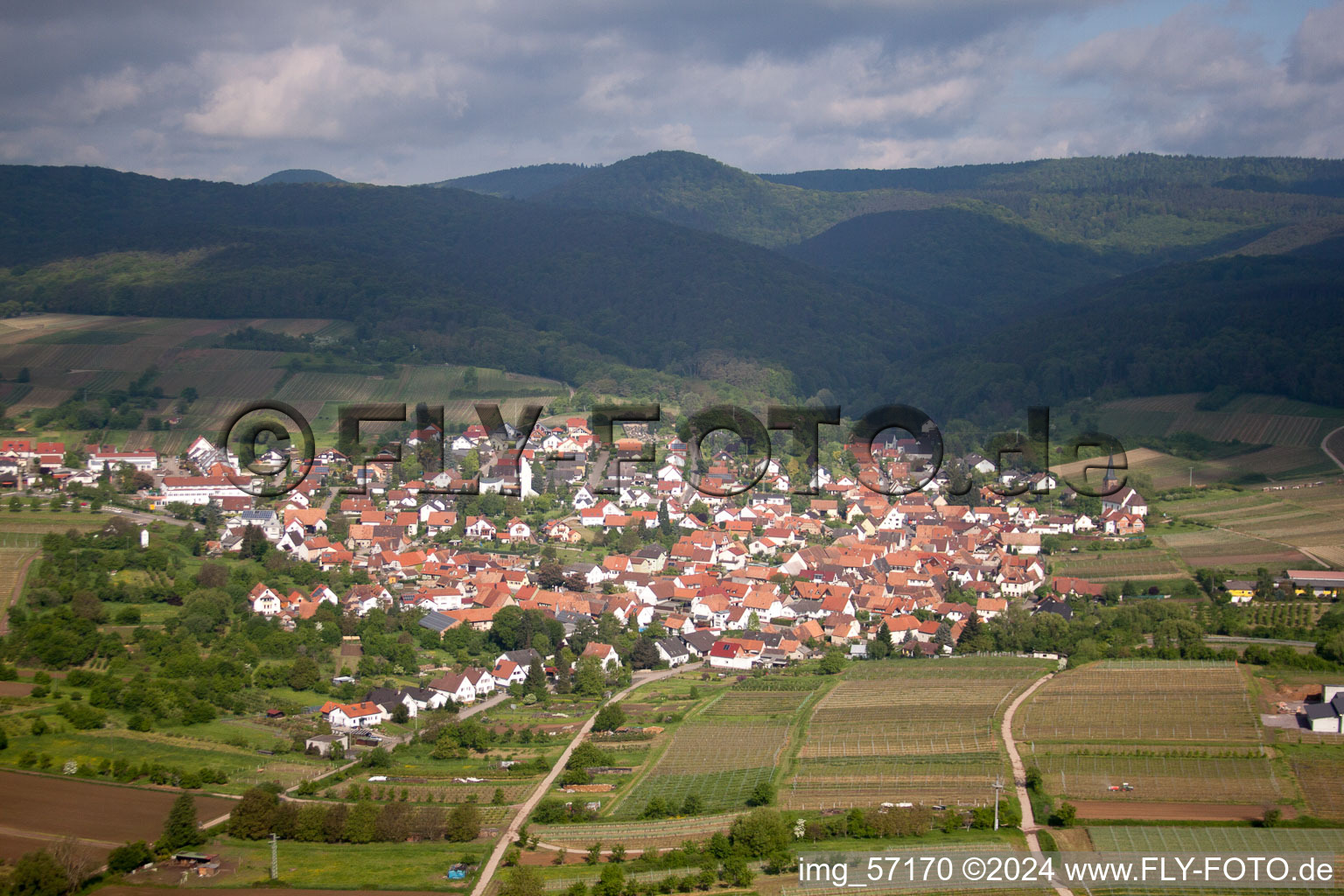 District Rechtenbach in Schweigen-Rechtenbach in the state Rhineland-Palatinate, Germany from the drone perspective