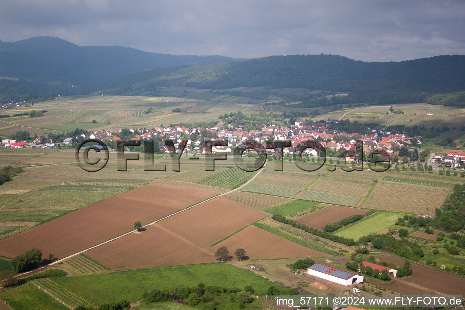 Drone recording of District Schweigen in Schweigen-Rechtenbach in the state Rhineland-Palatinate, Germany