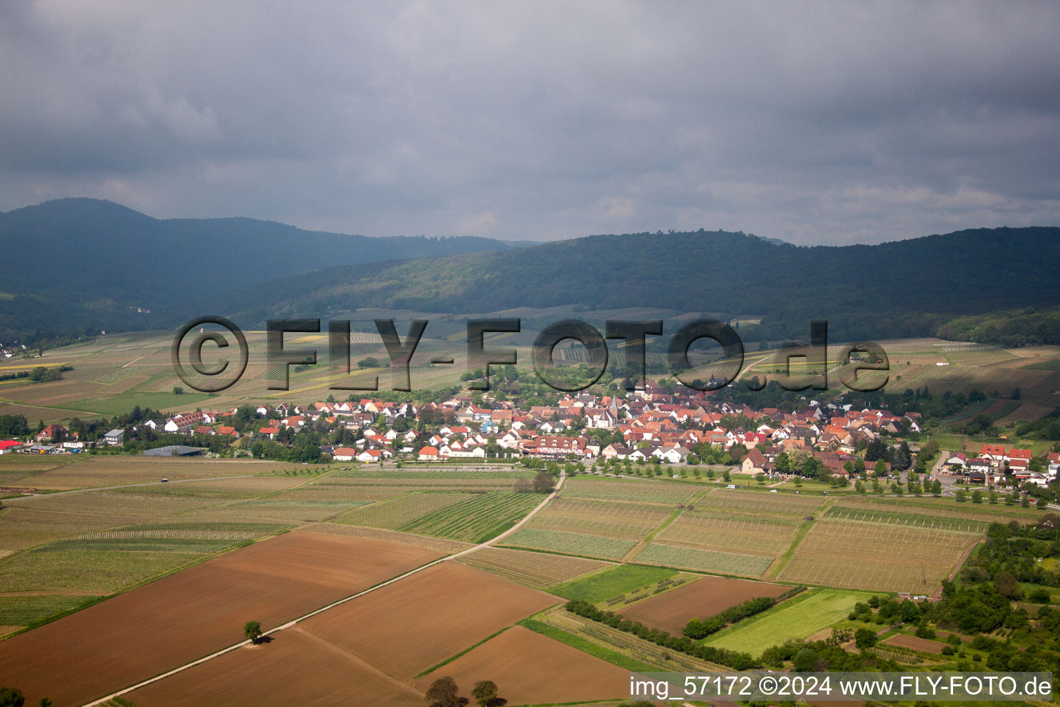 Drone image of District Schweigen in Schweigen-Rechtenbach in the state Rhineland-Palatinate, Germany