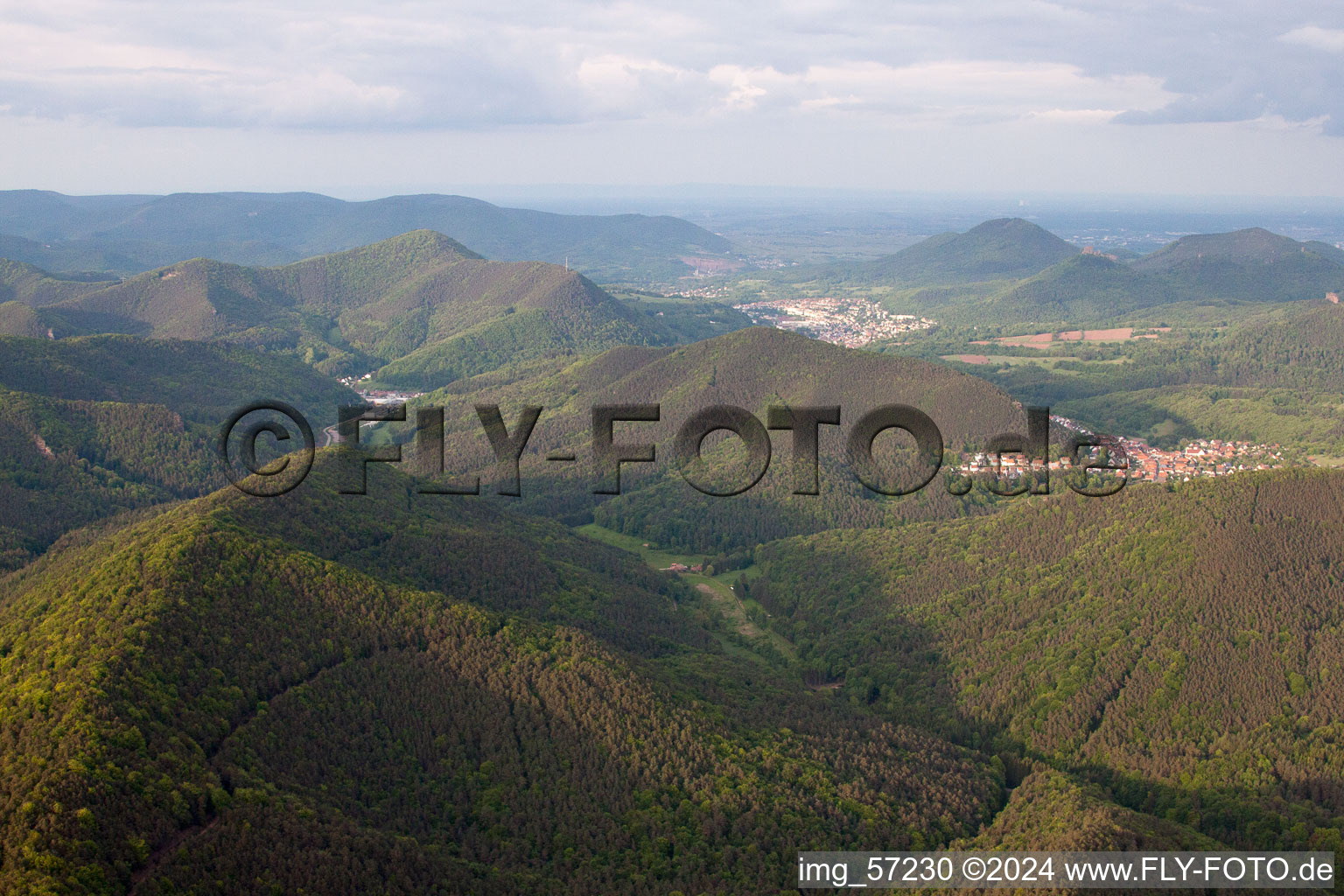 Looking back to Annweiler in Wernersberg in the state Rhineland-Palatinate, Germany