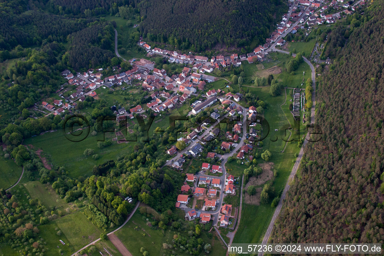 Drone recording of Spirkelbach in the state Rhineland-Palatinate, Germany