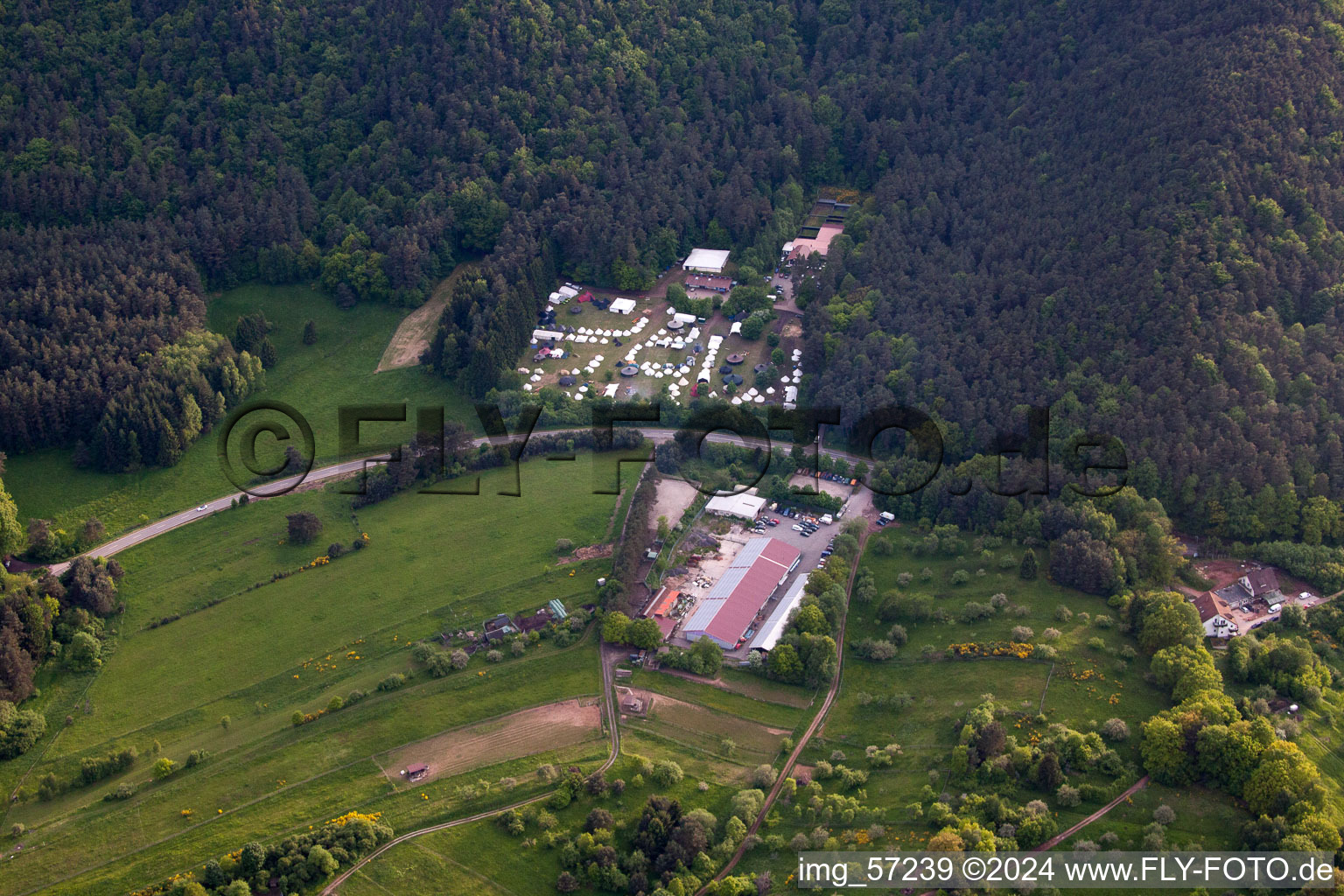 Aerial view of Campsite in Hauenstein in the state Rhineland-Palatinate, Germany