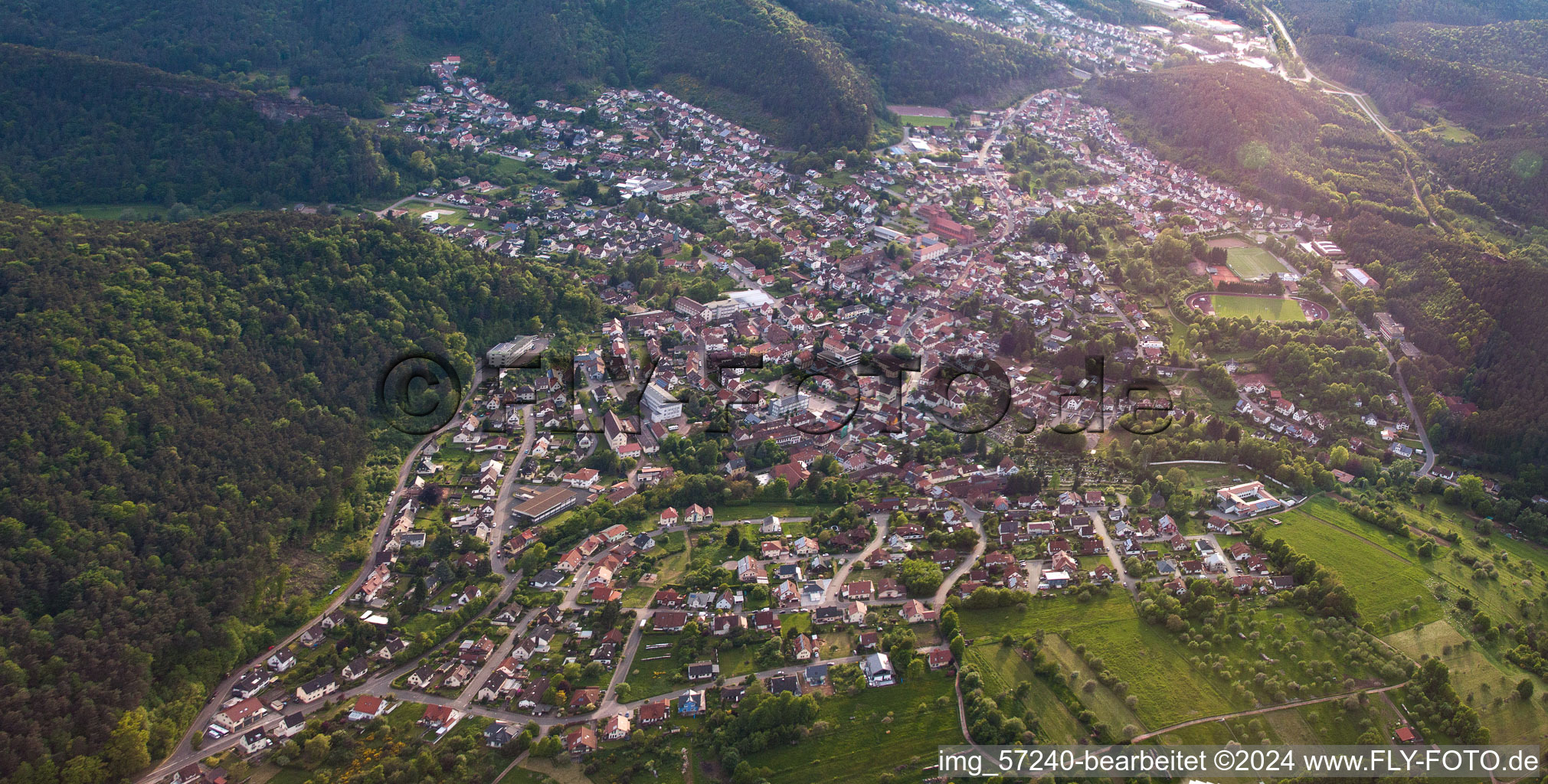 Drone recording of Hauenstein in the state Rhineland-Palatinate, Germany