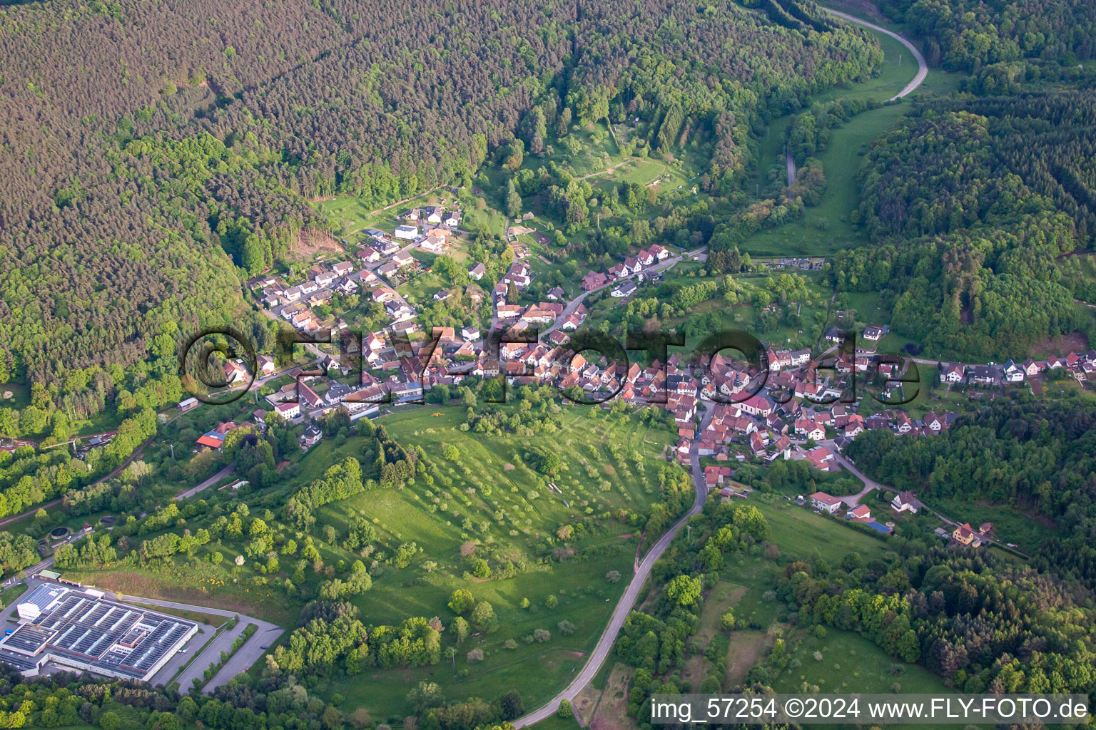 Schwanheim in the state Rhineland-Palatinate, Germany from the plane