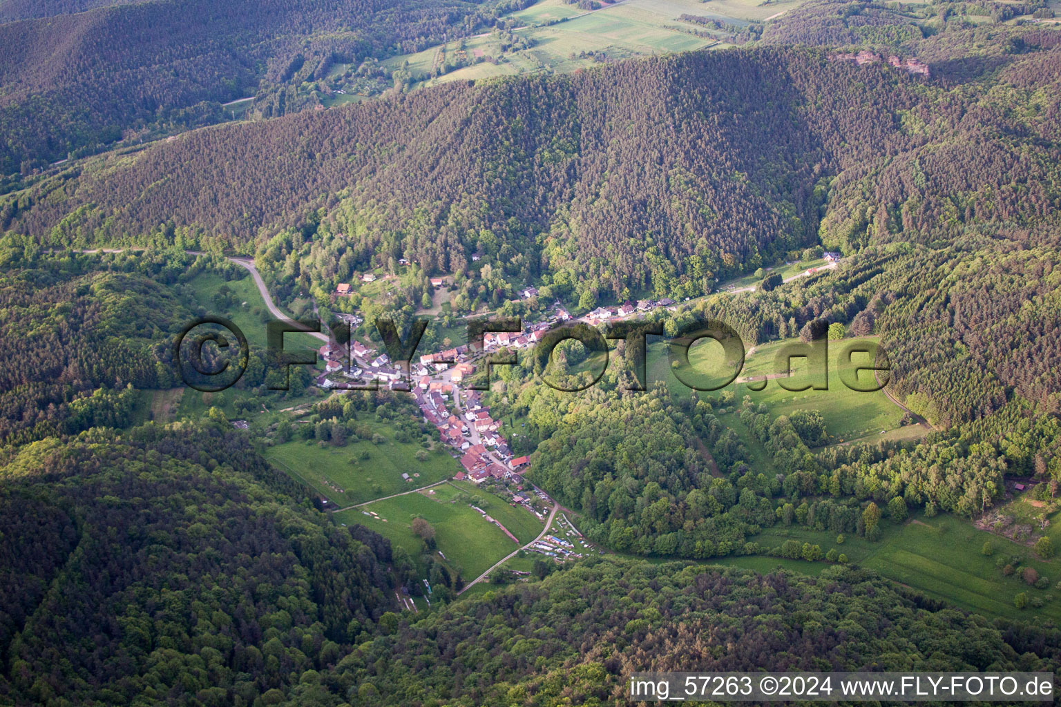 Oblique view of Village view in Dimbach in the state Rhineland-Palatinate, Germany