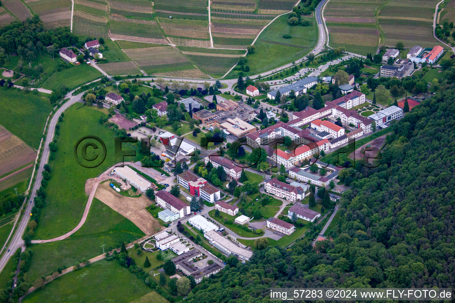 Pfalzklinik Landeck in Klingenmünster in the state Rhineland-Palatinate, Germany from a drone