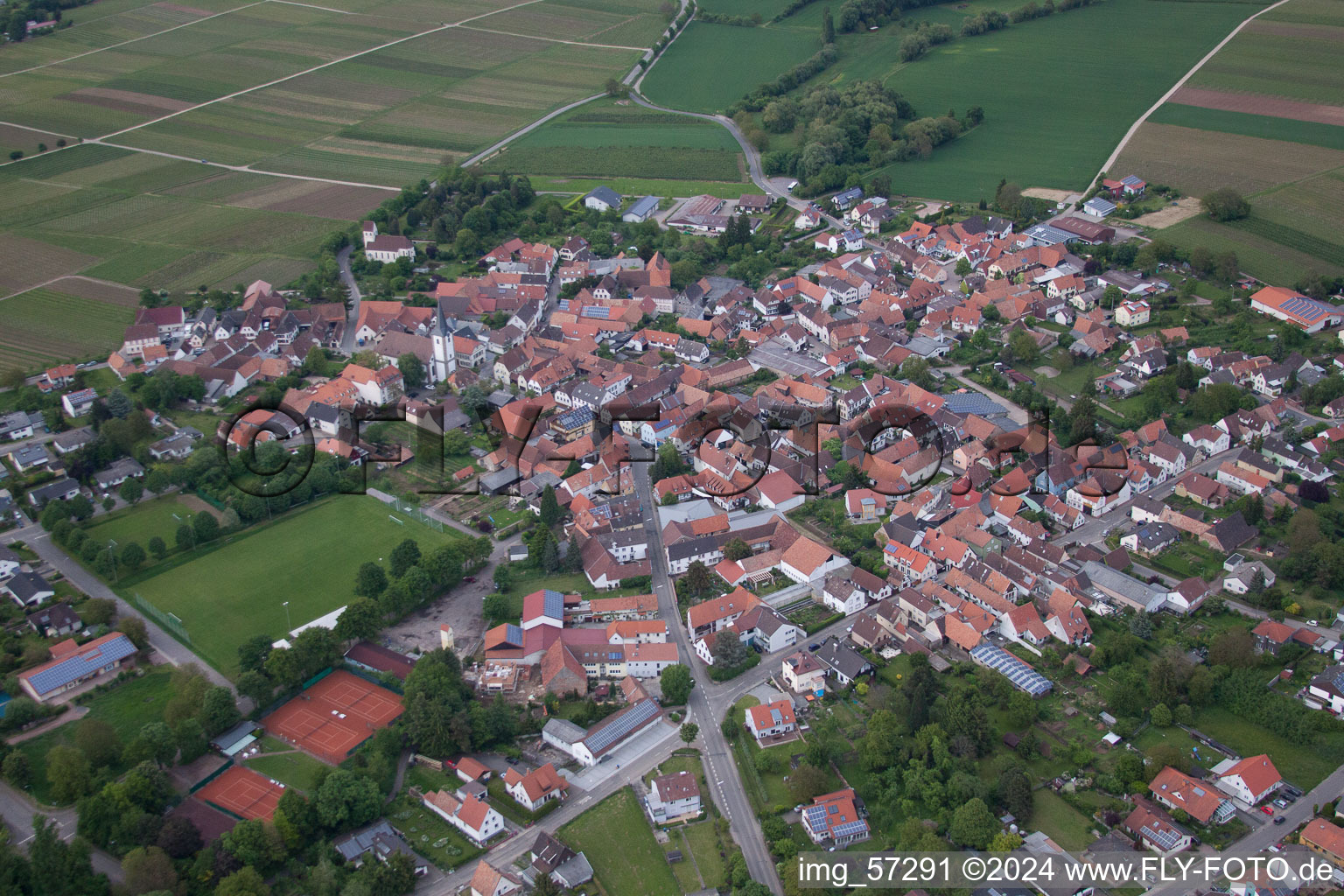 District Mörzheim in Landau in der Pfalz in the state Rhineland-Palatinate, Germany from the plane