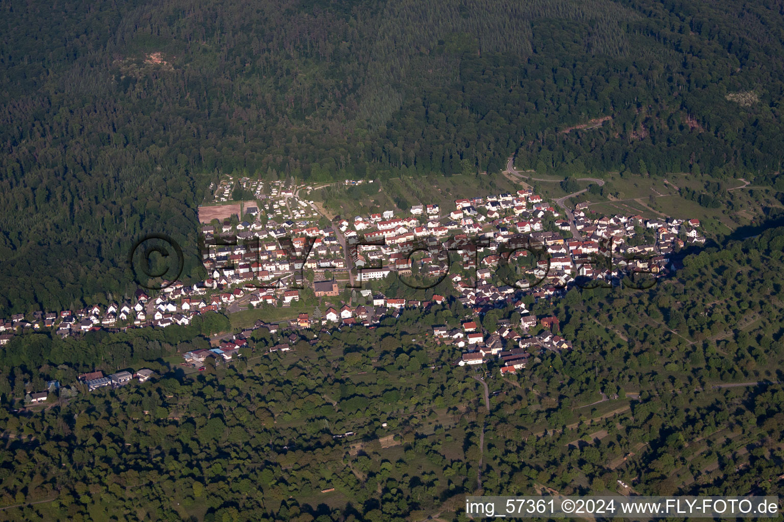 From the west in the district Waldprechtsweier in Malsch in the state Baden-Wuerttemberg, Germany out of the air