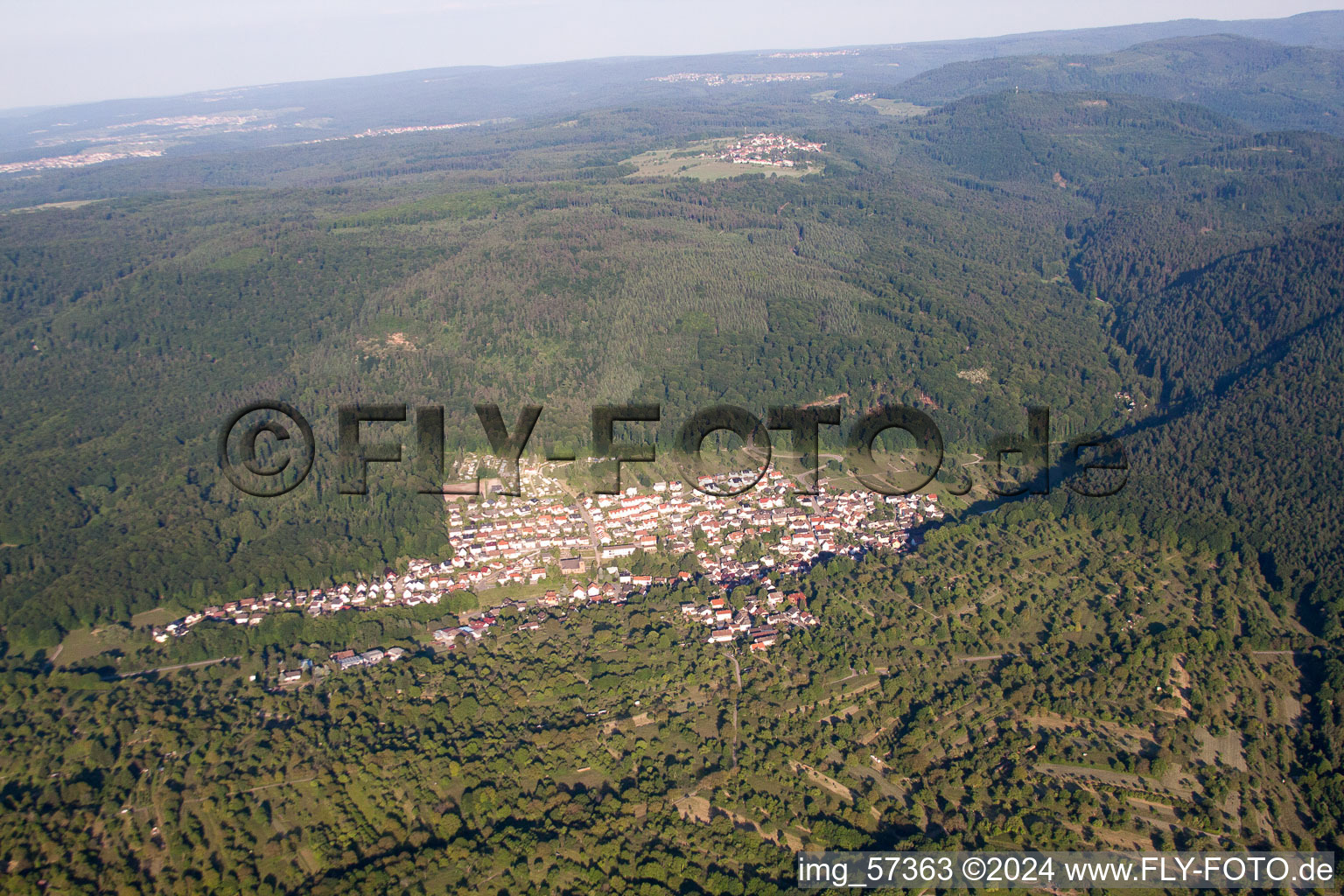 From the west in the district Waldprechtsweier in Malsch in the state Baden-Wuerttemberg, Germany seen from above