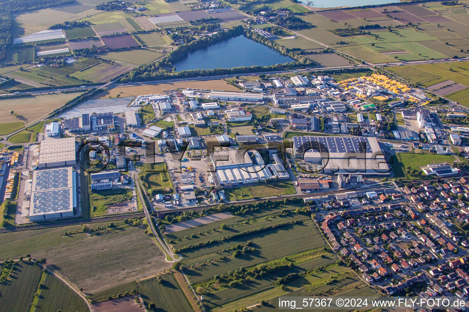 Daimlerstrasse industrial area from the east in Malsch in the state Baden-Wuerttemberg, Germany