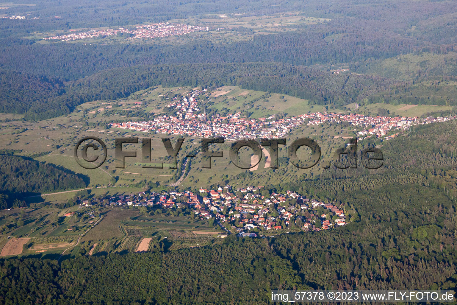 District Schluttenbach in Ettlingen in the state Baden-Wuerttemberg, Germany seen from above
