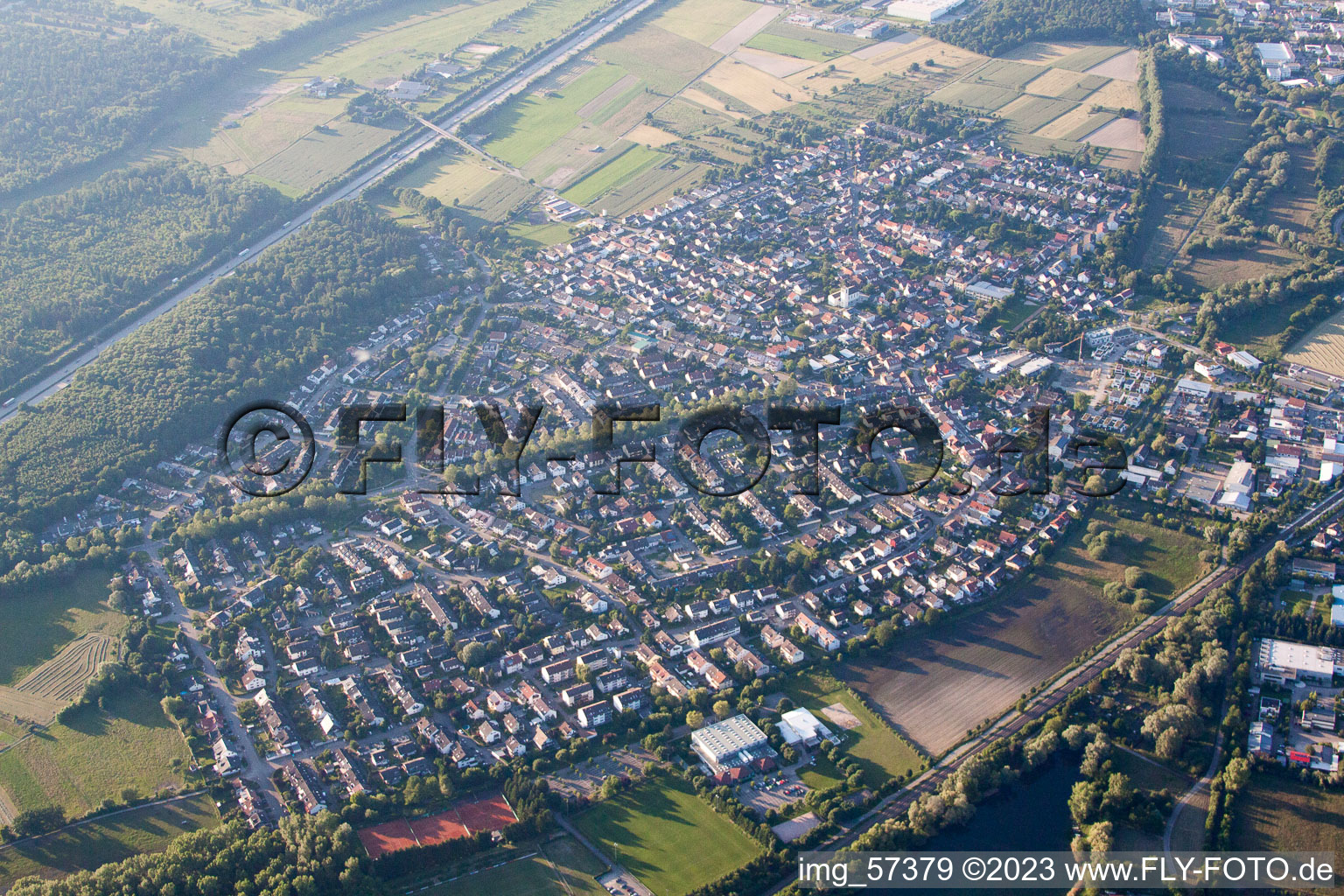 District Bruchhausen in Ettlingen in the state Baden-Wuerttemberg, Germany from the plane