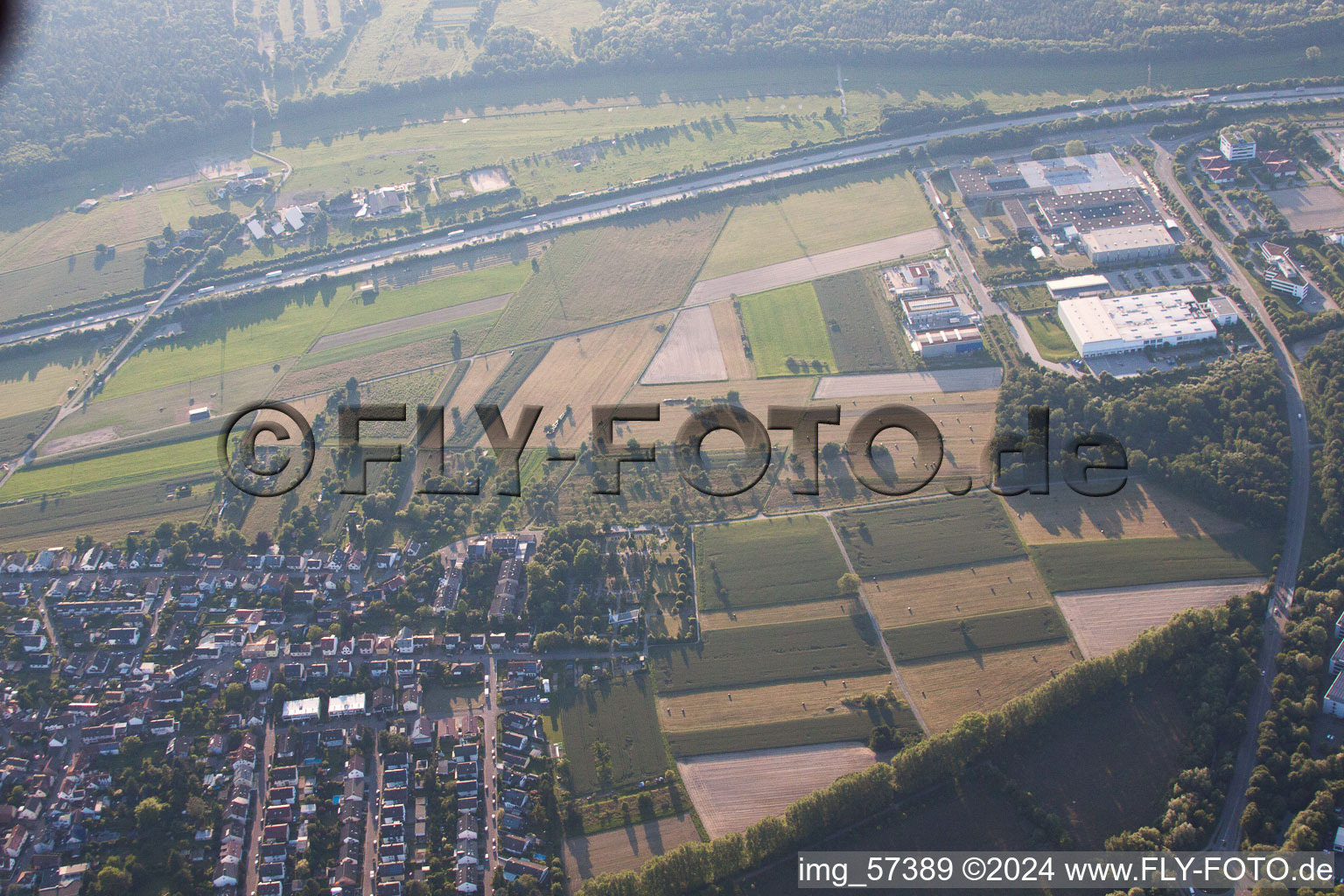 Bird's eye view of District Bruchhausen in Ettlingen in the state Baden-Wuerttemberg, Germany