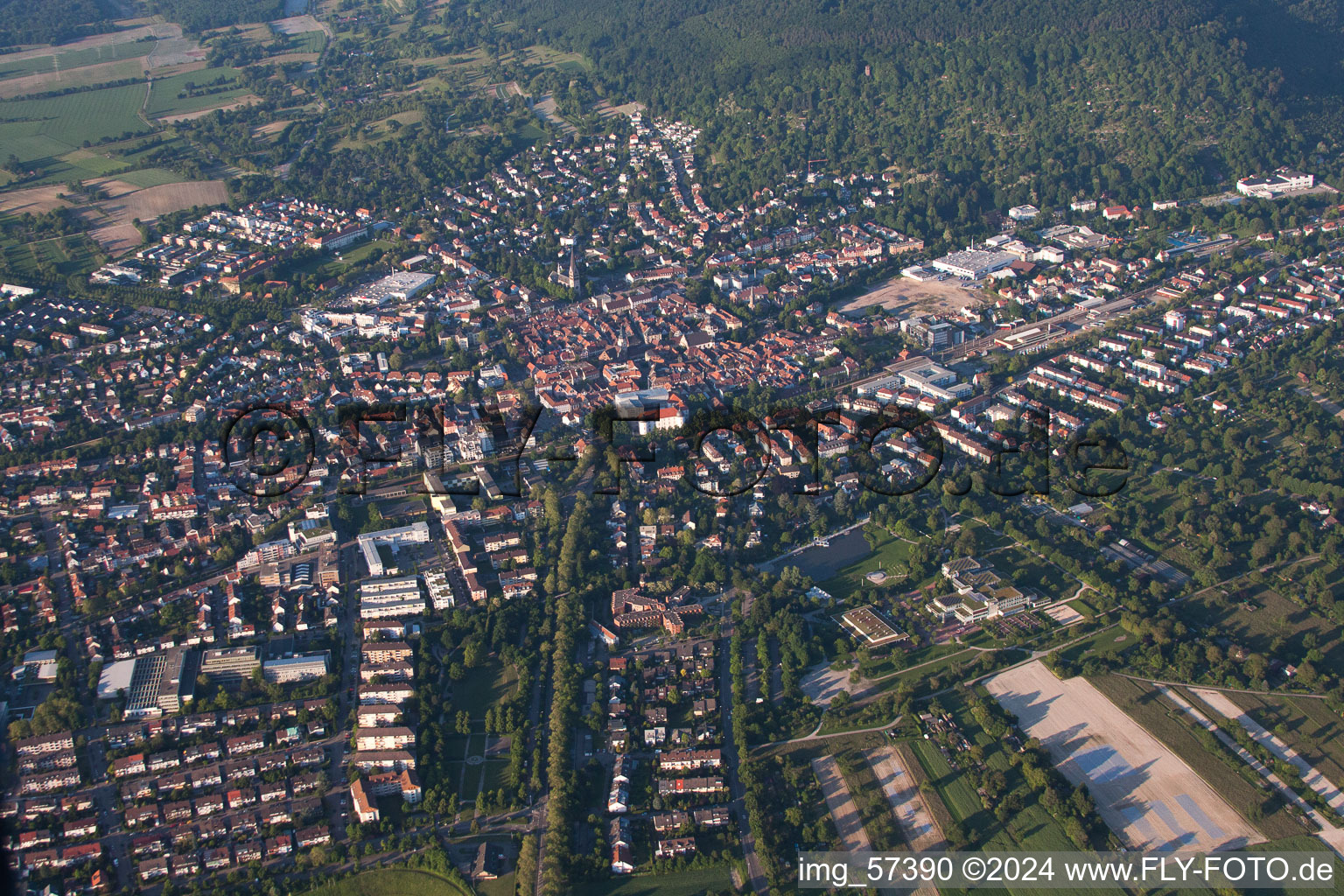 Ettlingen in the state Baden-Wuerttemberg, Germany seen from above