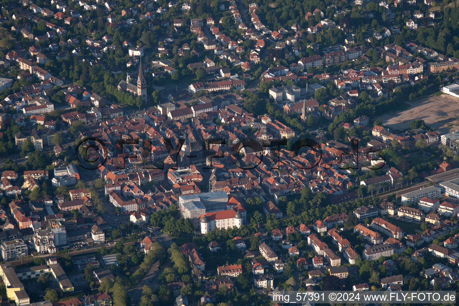 Old town from the southwest in Ettlingen in the state Baden-Wuerttemberg, Germany