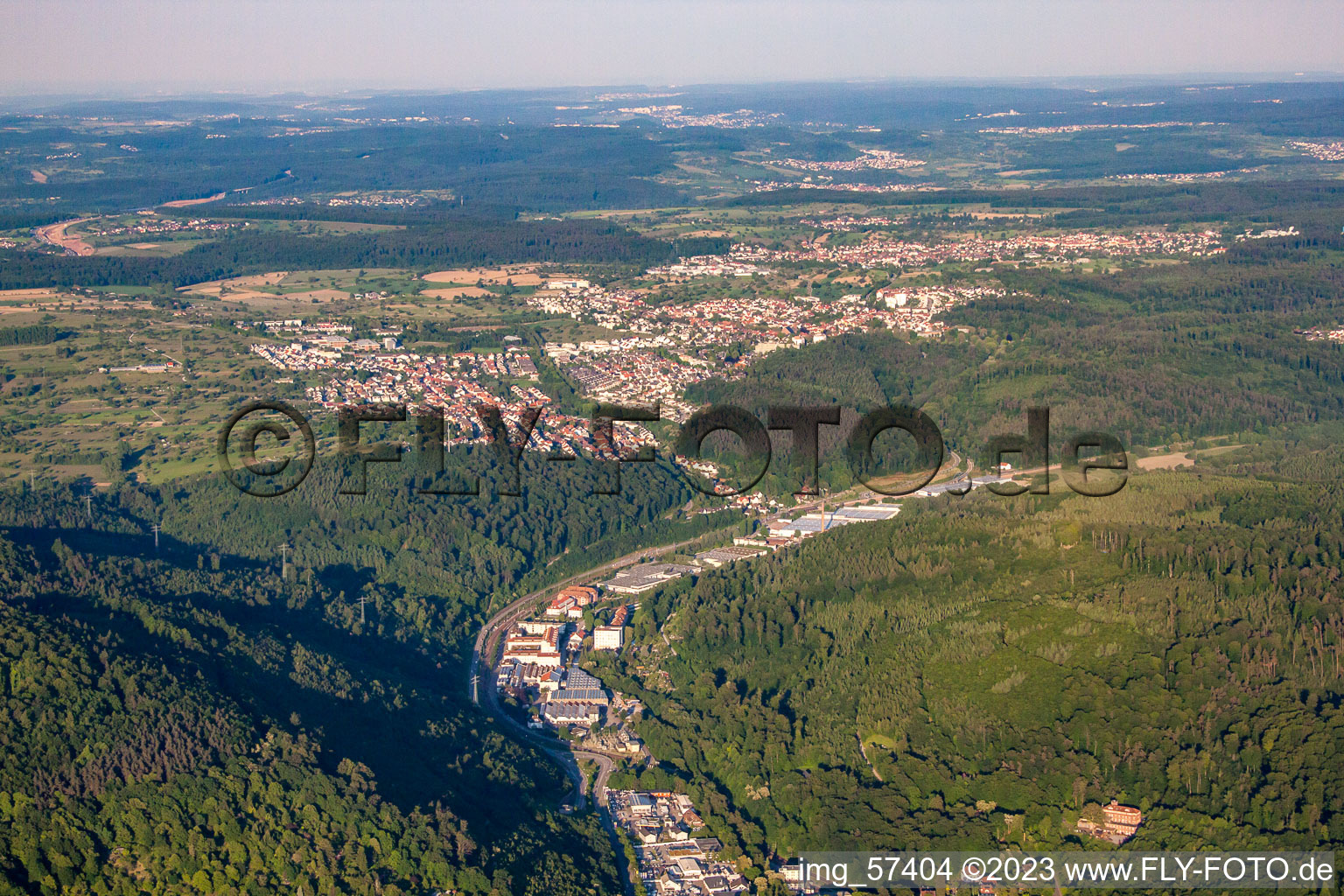 From the west in the district Busenbach in Waldbronn in the state Baden-Wuerttemberg, Germany from above