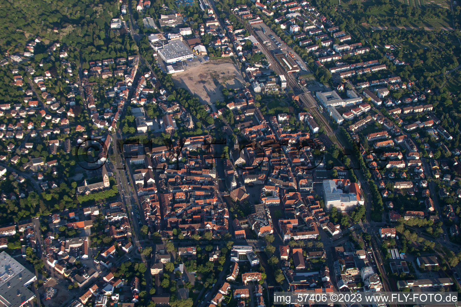 Drone recording of Ettlingen in the state Baden-Wuerttemberg, Germany