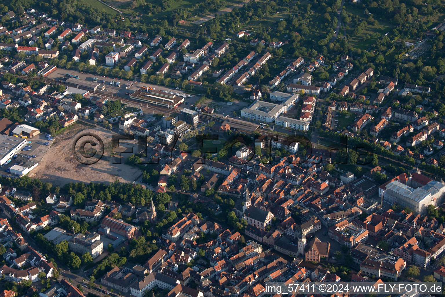 Ettlingen in the state Baden-Wuerttemberg, Germany seen from a drone