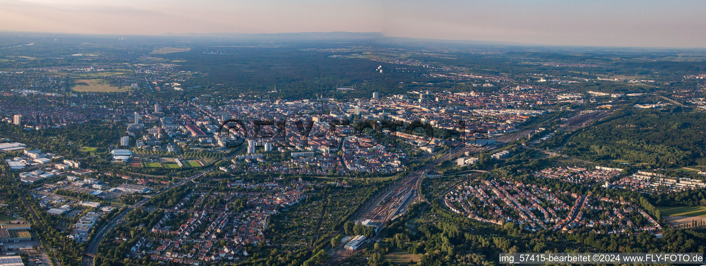 From the south in the district Weiherfeld-Dammerstock in Karlsruhe in the state Baden-Wuerttemberg, Germany