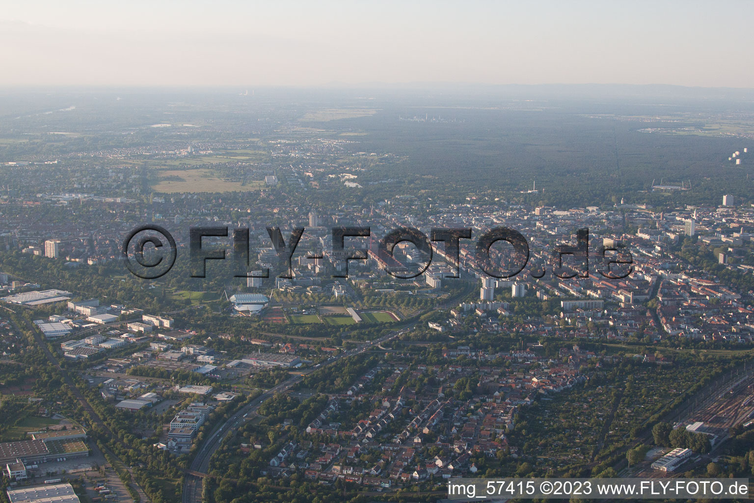 Aerial view of From the south in the district Weiherfeld-Dammerstock in Karlsruhe in the state Baden-Wuerttemberg, Germany