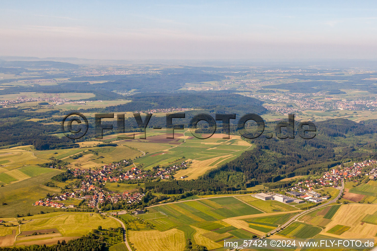 Village - view on the edge of agricultural fields and farmland in Zepfenhan in the state Baden-Wurttemberg, Germany
