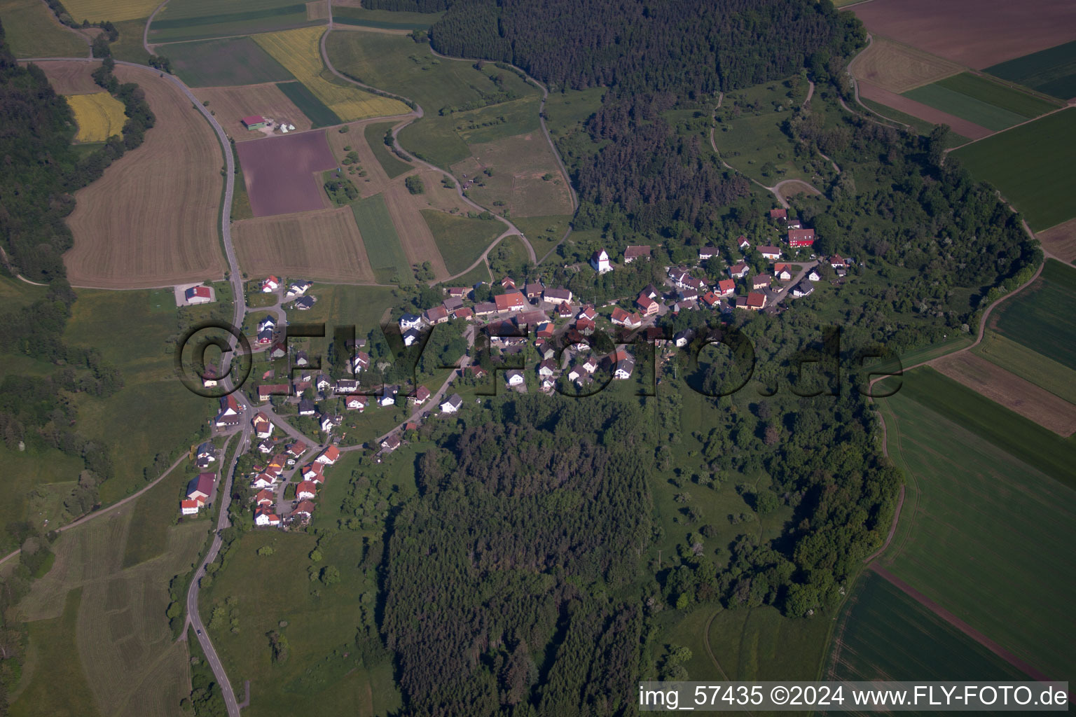Village - view on the edge of agricultural fields and farmland in Dietingen in the state Baden-Wurttemberg, Germany
